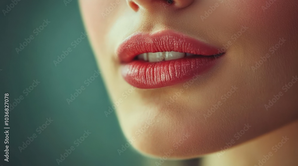 Lips Talking. Close-up of Woman's Lips Speaking to Camera in Horizontal View
