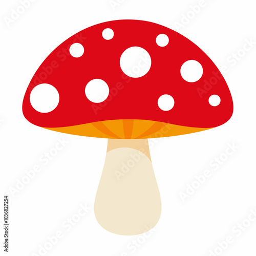 Red amanita mushroom isolated on white background. Cartoon Illustration of a vibrant red amanita mushroom with white spots, Perfect for educational materials, nature-themed projects or art collections