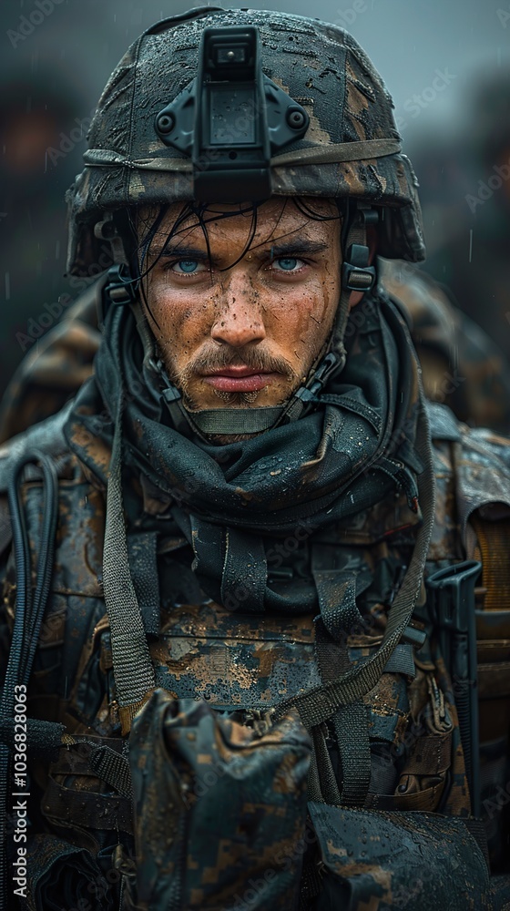 Close-up Portrait of a Soldier in Camouflage Close-up Portrait of a Soldier in Camouflage