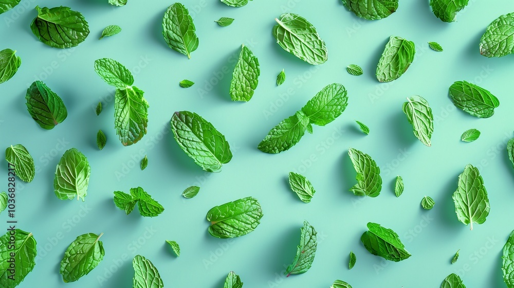 Mint leaves organic aromatic ingredient for cooking seamless pattern Mint leaves organic aromatic ingredient for cooking seamless pattern