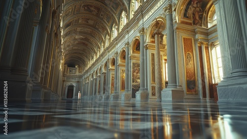 Grand interior of a historic architectural space.