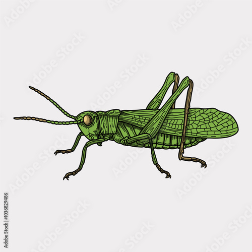 Green grasshopper colored hand drawn illustration artwork