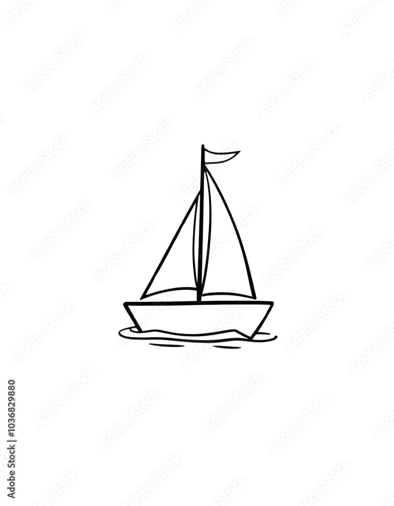 Simple Line Illustration of a Sailboat on Water Surface. Simple Line Illustration of a Sailboat on Water Surface.