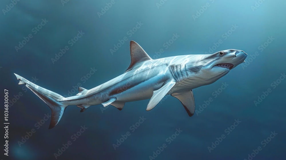 A jaw-dropping image of a shark gracefully swimming through underwater depths. A jaw-dropping image of a shark gracefully swimming through underwater depths.