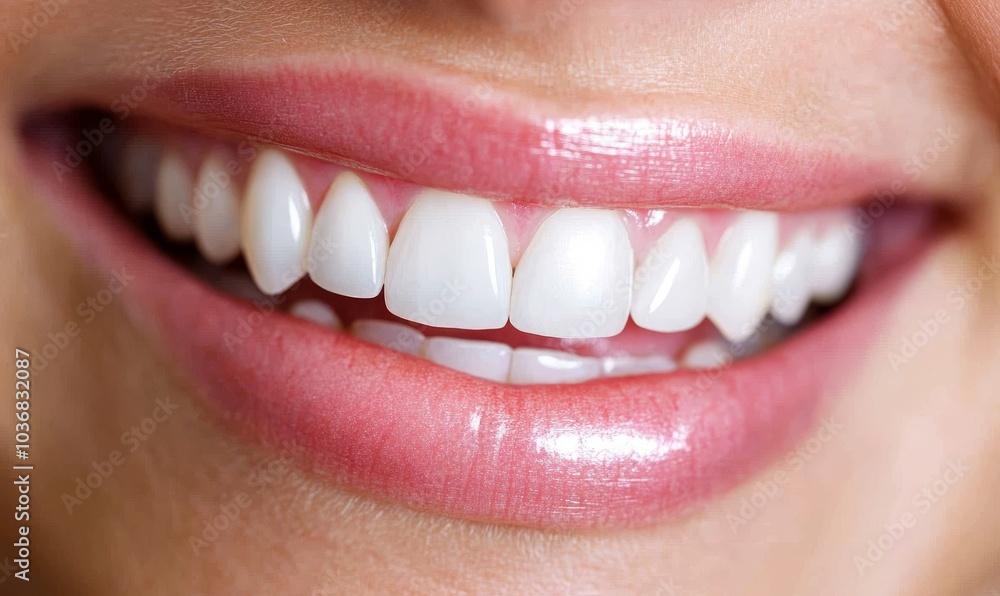 Perfect female smile, Dental advertising, banner for teeth whitening services, showing a close-up of a woman's perfect white teeth. Perfect female smile, Dental advertising, banner for teeth whitening services, showing a close-up of a woman's perfect white teeth.
