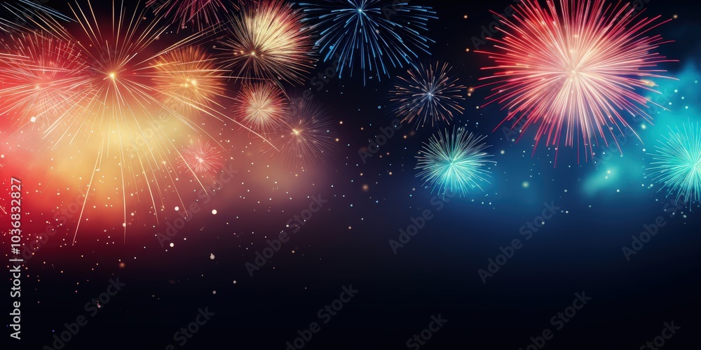Obraz premium Colorful Fireworks Display in Dark Night Sky