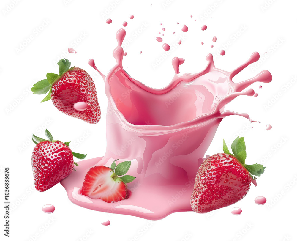 Splash of Pink Liquid with Fresh Strawberries Around It Splash of Pink Liquid with Fresh Strawberries Around It