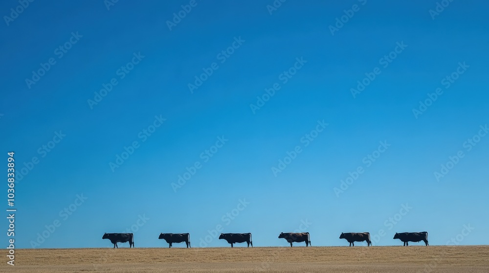 Holstein Cows Grazing Under the Blue Sky in Agricultural Setting Holstein Cows Grazing Under the Blue Sky in Agricultural Setting
