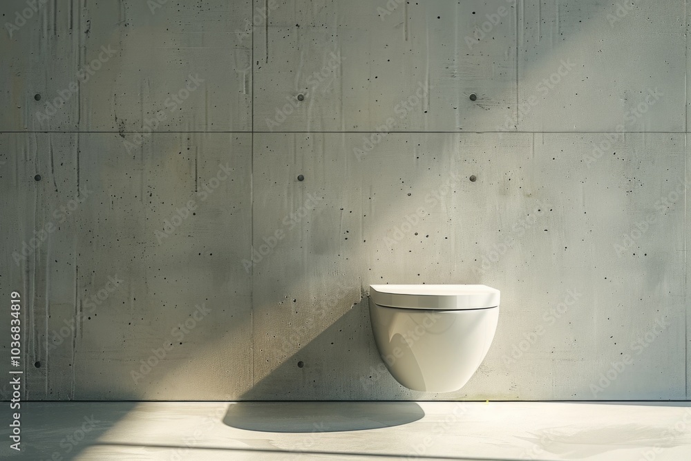 A white toilet perched on a concrete wall, isolated from its usual surroundings A white toilet perched on a concrete wall, isolated from its usual surroundings