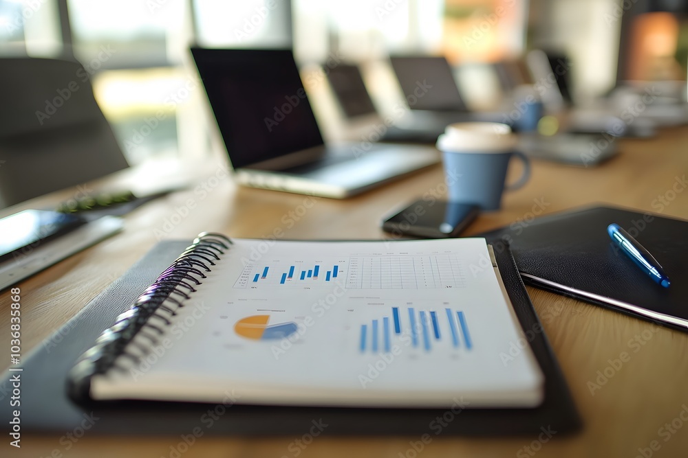 Open Notebook with Charts and Graphs on a Wooden Desk Open Notebook with Charts and Graphs on a Wooden Desk