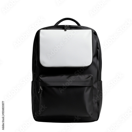 Stylish Black Backpack with a White Flap and Multiple Compartments