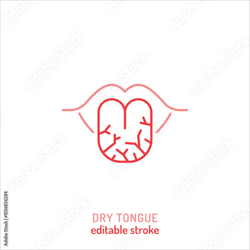 Dry painful tongue linear icon. Medical sign in simple outline style.