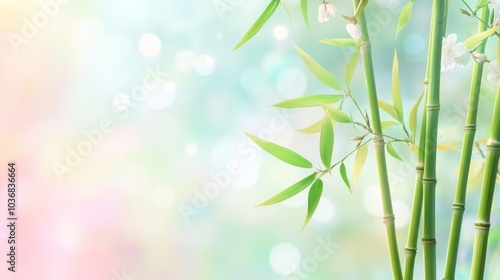 A serene bamboo design with soft pastel colors and bokeh effects, ideal for calming visuals.