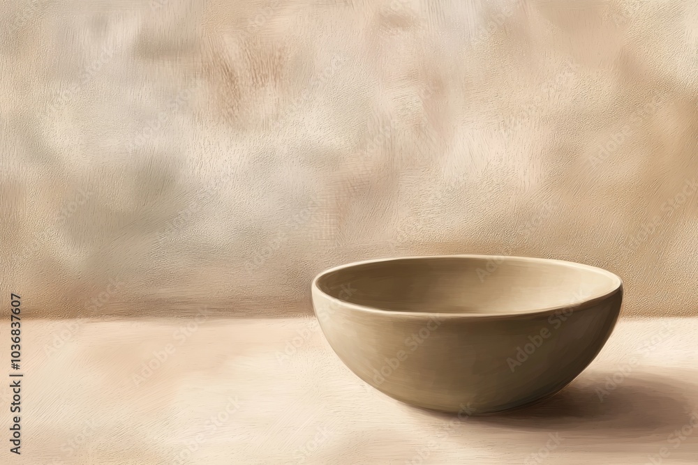 A simple, elegant clay bowl set against a soft, textured beige backdrop, evoking a sense of warmth and simplicity. A simple, elegant clay bowl set against a soft, textured beige backdrop, evoking a sense of warmth and simplicity.