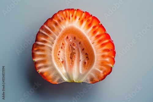 Fresh fruit partially consumed on a light blue background