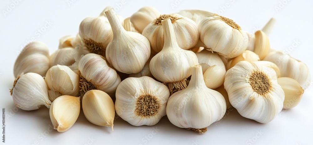 Heap of fresh garlic cloves on white background. Heap of fresh garlic cloves on white background.