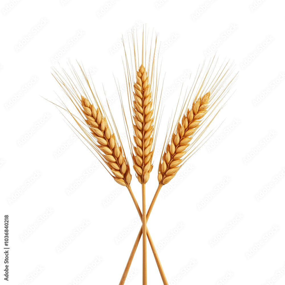 Three Stalks of Golden Wheat with Grain Heads and Tassels Three Stalks of Golden Wheat with Grain Heads and Tassels