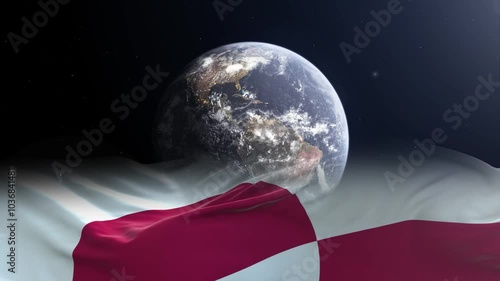 Greenland flag - 3D realistic waving flag on Earth globe photo