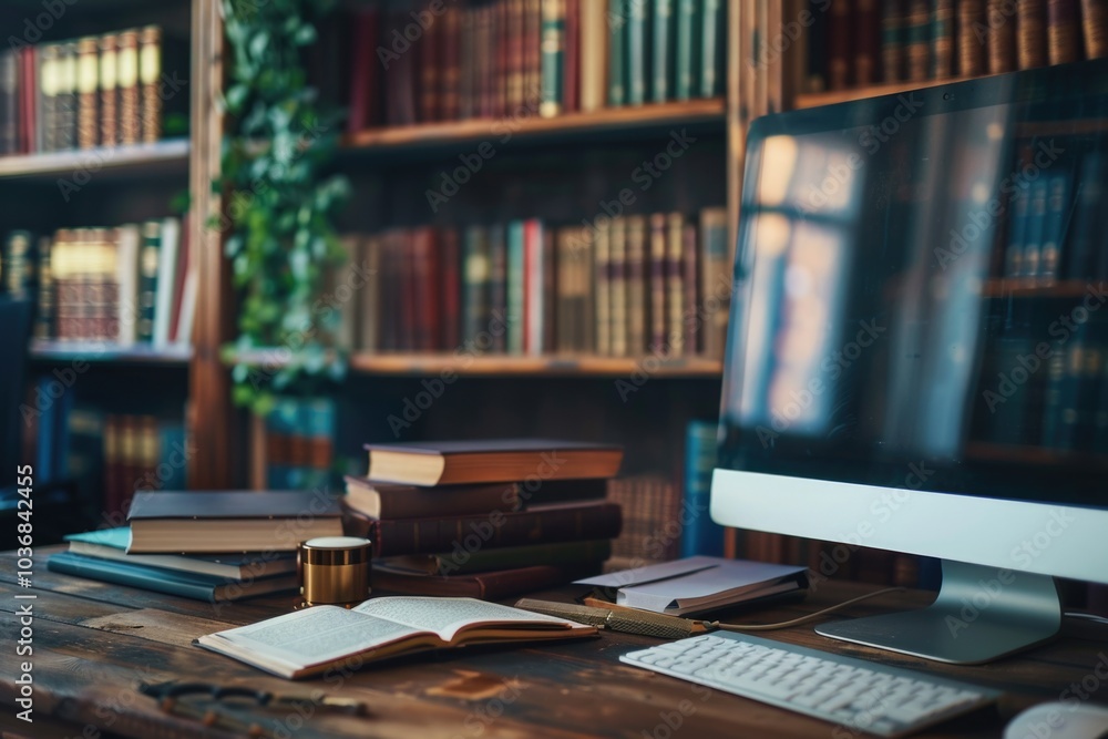 A computer monitor sits atop a wooden desk, perfect for home or office use A computer monitor sits atop a wooden desk, perfect for home or office use