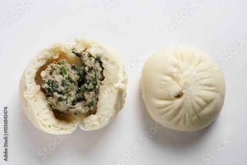 Vegetable buns are a classic Chinese dim sum that combines meat and vegetable fillings photo