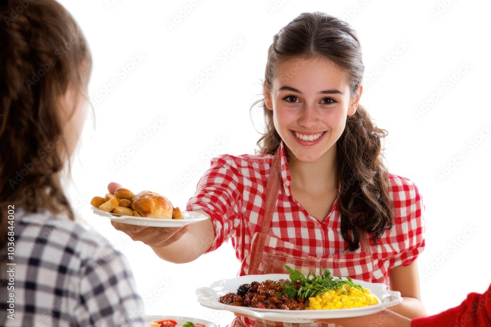 Two women holding plates of food, likely at a gathering or meal Two women holding plates of food, likely at a gathering or meal