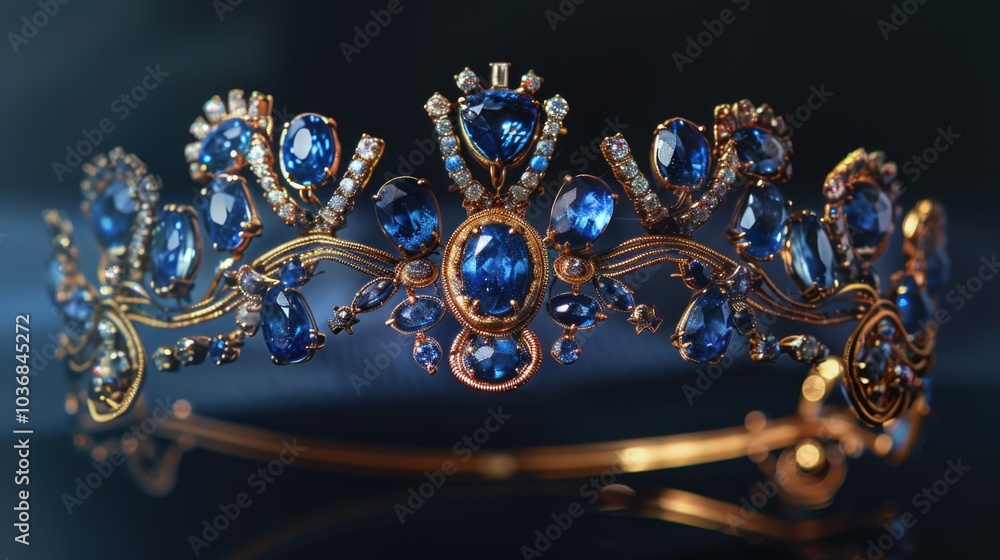 Fototapeta premium A close-up shot of a tialium piece with blue stones and gold accents, suitable for use in fashion or lifestyle contexts