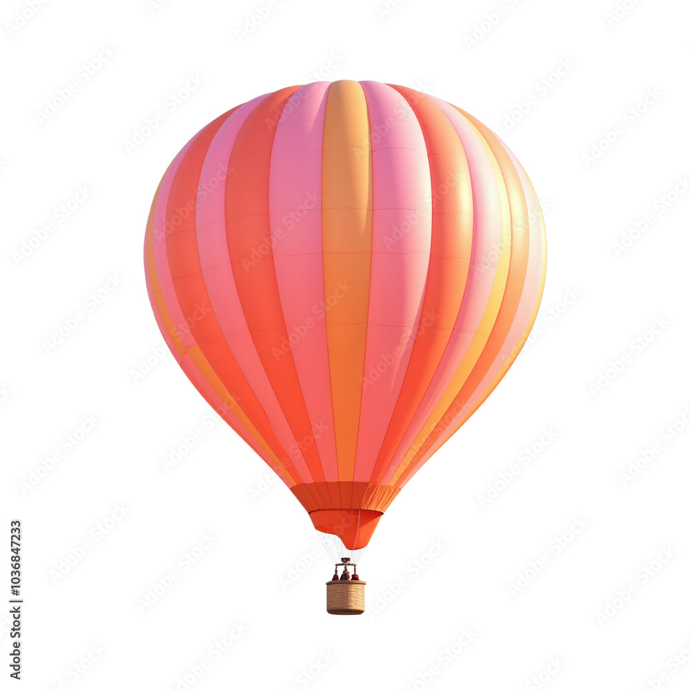 Fototapeta premium Vibrant Hot Air Balloon with Pink and Orange Stripes in Flight