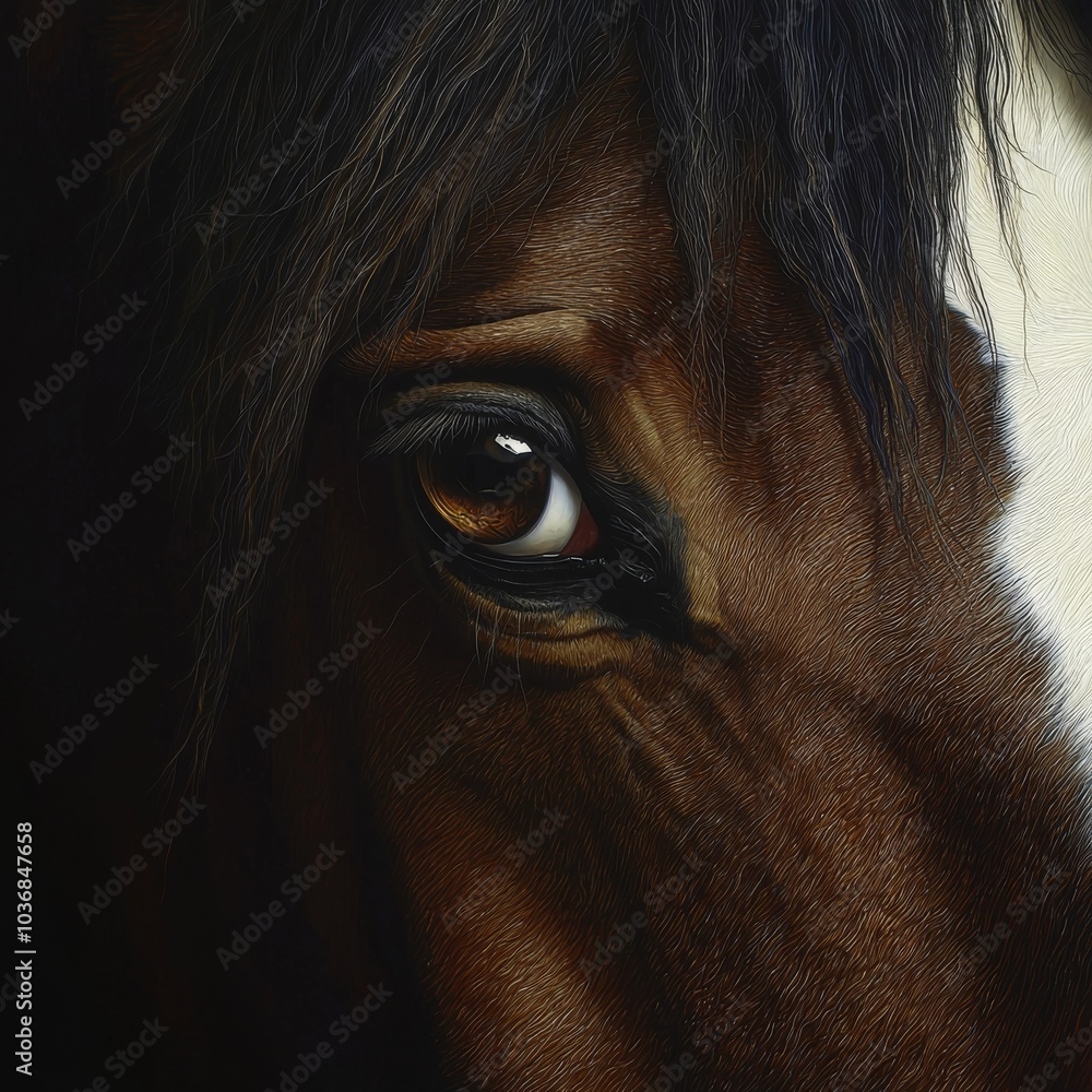Close-up of a horse's eye revealing deep brown colors and intricate details in fur, highlighting its gentle nature. Close-up of a horse's eye revealing deep brown colors and intricate details in fur, highlighting its gentle nature.