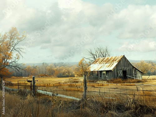 Rustic Barn in a Golden Field - Landscape Photography