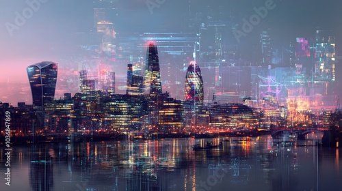 Wallpaper Mural Abstract technology background in London for global business concept. Torontodigital.ca