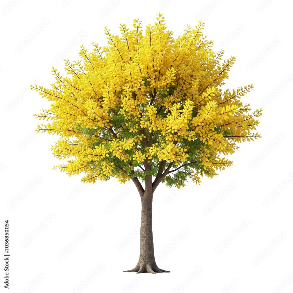 Vibrant Yellow Flowering Tree with Lush Green Foliage. Vibrant Yellow Flowering Tree with Lush Green Foliage.