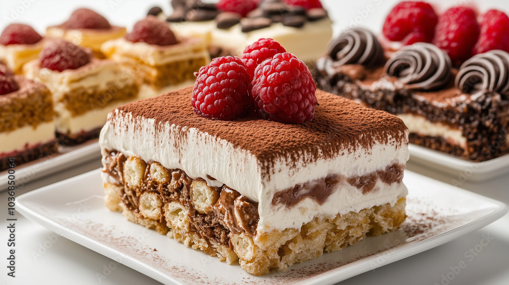 Cereal Box and Bowl with Five Tiramisu on Stone Table Cereal Box and Bowl with Five Tiramisu on Stone Table
