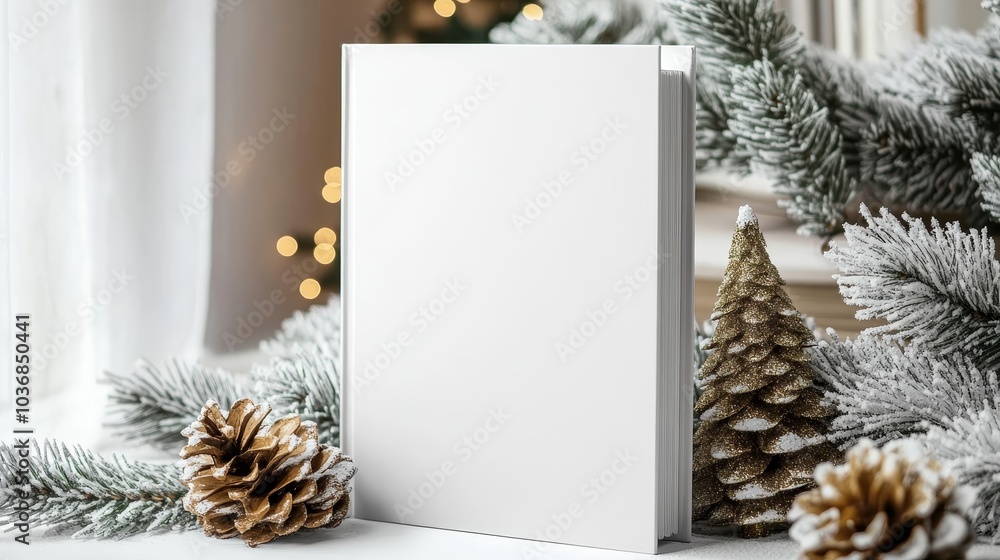 Elegant clean white paperback book cover mockup for christmas themed book launch decoration Elegant clean white paperback book cover mockup for christmas themed book launch decoration