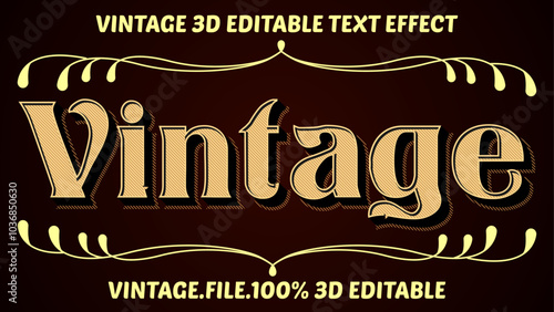 Creative 3d editable old style vintage vector the black background, text effect 