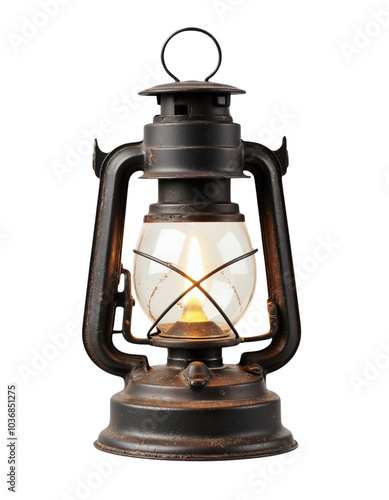 Vintage Oil Lantern with Warm Glow Illuminating Its Metal Frame