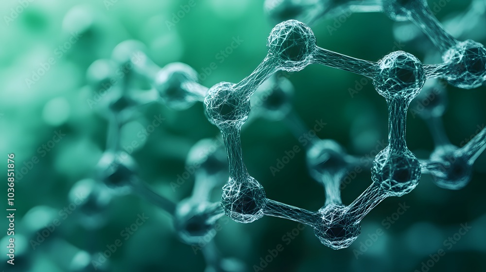 Graphene molecular nano technology structure on a green background - 3d rendering. Graphene molecular nano technology structure on a green background - 3d rendering.