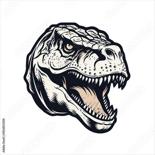 Fierce Tyrannosaurus Rex Dinosaur Head Illustration