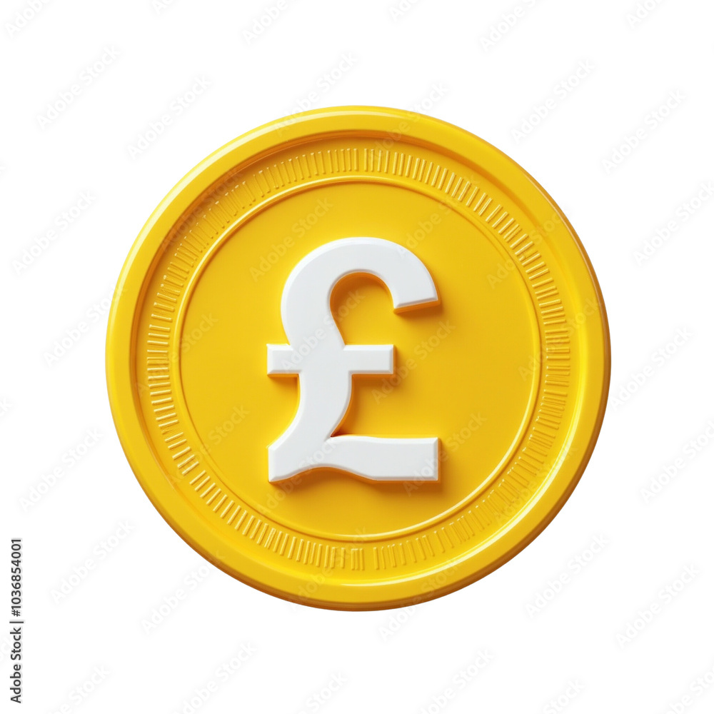 Yellow Coin Featuring British Pound Symbol in Three-Dimensional Design Yellow Coin Featuring British Pound Symbol in Three-Dimensional Design