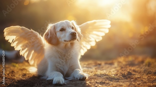 Adorable angelic dog in animal paradise a heartfelt tribute for pet loss and remembrance