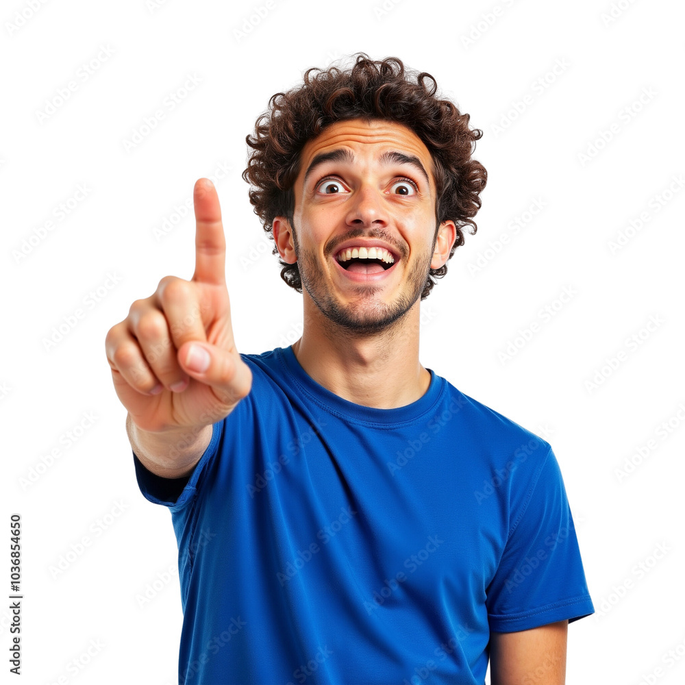 Young Man Smiling and Pointing Upwards with Excitement. Young Man Smiling and Pointing Upwards with Excitement.