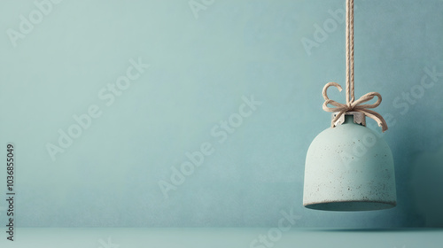 Minimalist Blue Ornament Hanging on a Light Blue Wall photo