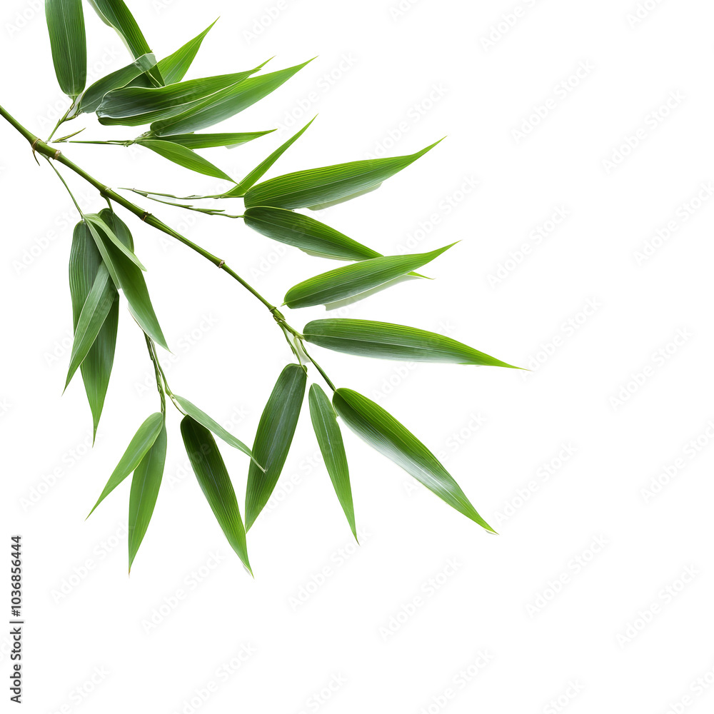 Fototapeta premium A fresh bamboo leaf branch arranged neatly on a clean transparent background for artistic display, bamboo leaf on transparent backgroundfile