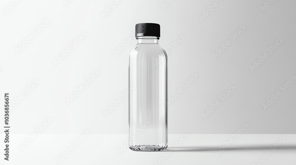 A minimalist clear water bottle on a neutral background, perfect for hydration and eco-friendly lifestyle themes. A minimalist clear water bottle on a neutral background, perfect for hydration and eco-friendly lifestyle themes.