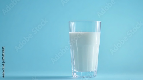 A refreshing glass of milk on a pastel blue background, perfect for health, nutrition, and beverage concepts.