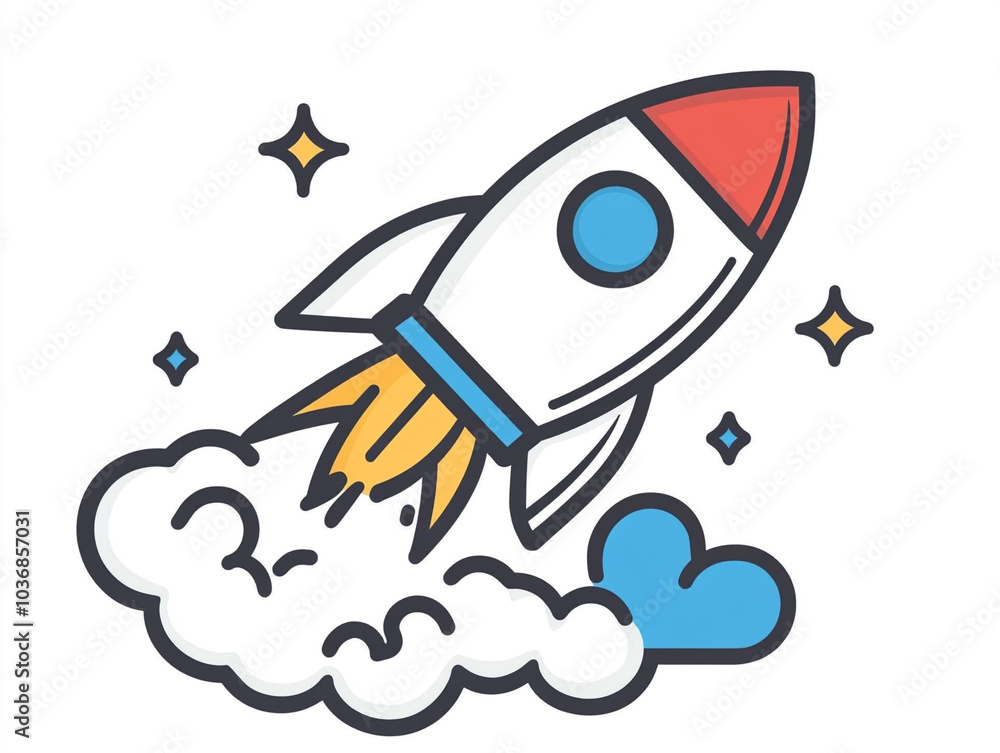 Naklejka premium Simple Vector Art of a Rocket Ship Launching for Space