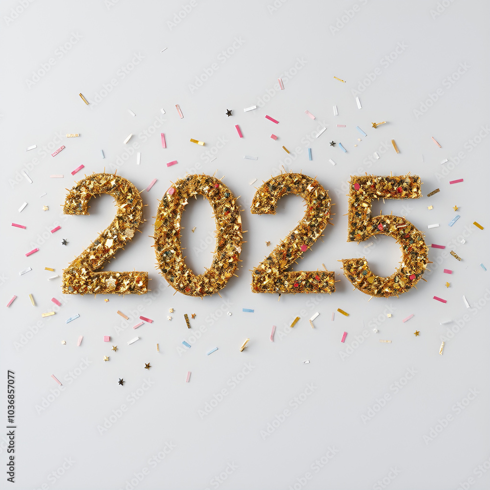 2025 new year confetti in minimal style with empty background 2025 new year confetti in minimal style with empty background