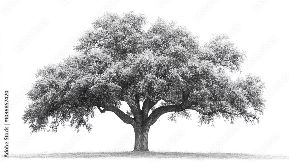 Obraz premium A detailed illustration of a large tree, showcasing its intricate branches and foliage.