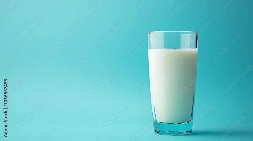 Fresh glass of milk on a turquoise background, perfect for healthy lifestyle themes and beverage promotions. Fresh glass of milk on a turquoise background, perfect for healthy lifestyle themes and beverage promotions.