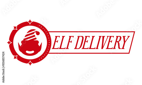 Elf delivery. Christmas stamp design. Holiday template for Xmas handmade gifts.