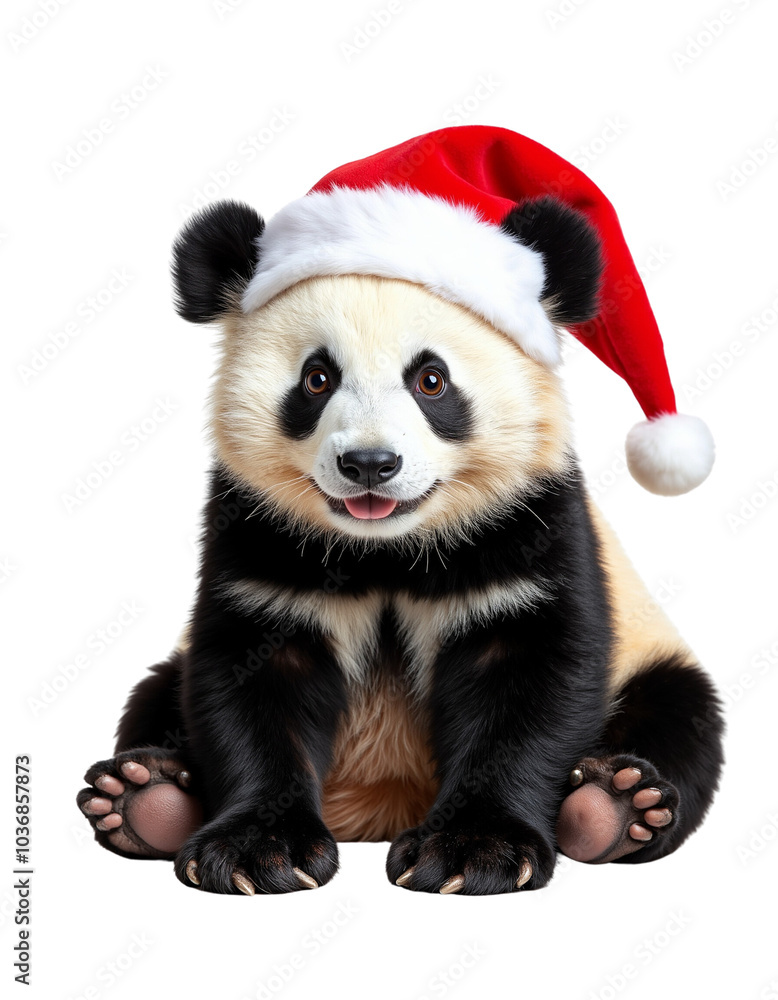 Adorable Panda Wearing a Santa Hat with Cheerful Expression Adorable Panda Wearing a Santa Hat with Cheerful Expression
